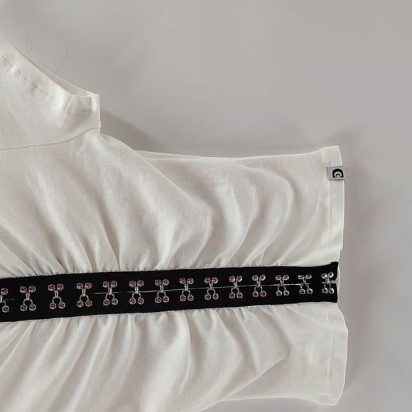 Daydreamer Hook Eye Cropped Tee White Black Size Large Short Sleeve Stretch - Picture 4 of 10
